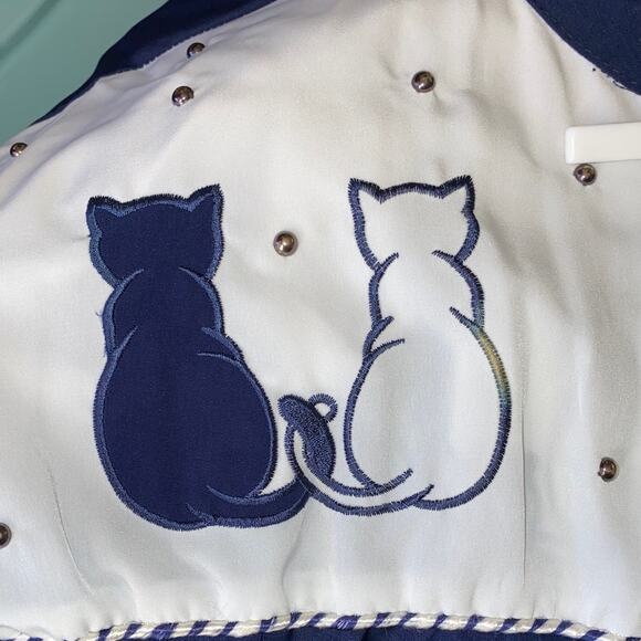 Vintage Cat Lover Jacket Beaded Embroidered Rope Western Sz Large Shoulder Pads - Picture 4 of 16